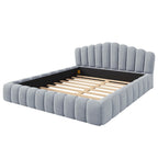 Beige Velvet Queen Bed Frame with Shell-Shaped Headboard, For 2, No Box Spring Needed