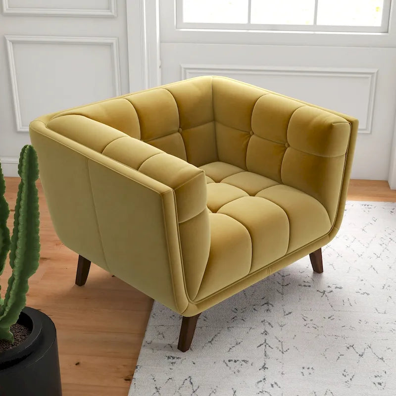 Velvet Tufted Accent Armchair – Mid-Century Style, Single Seat