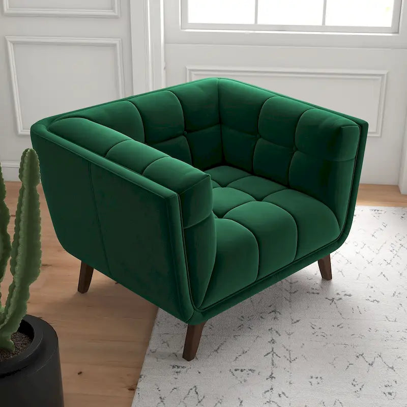 Fauteuil d'appoint capitonné en velours – Style Mid-Century, une place