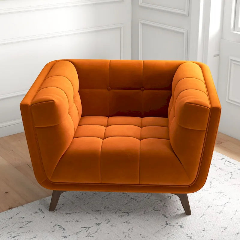 Velvet Tufted Accent Armchair – Mid-Century Style, Single Seat