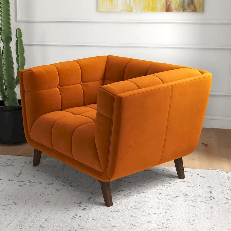 Velvet Tufted Accent Armchair – Mid-Century Style, Single Seat