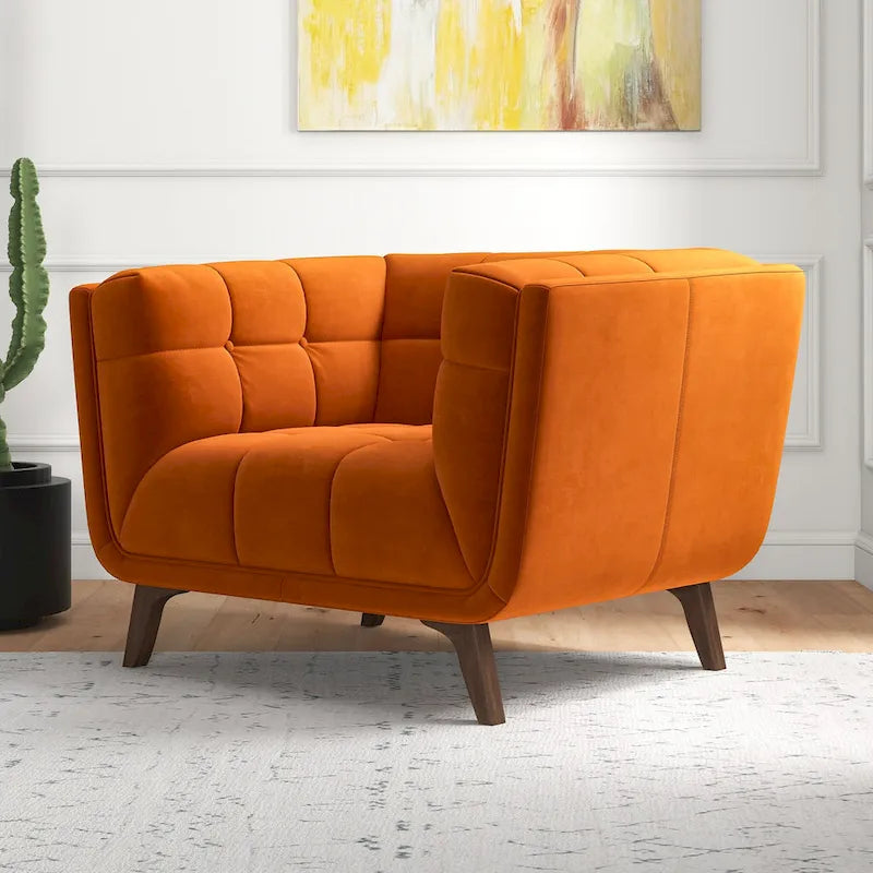 Velvet Tufted Accent Armchair – Mid-Century Style, Single Seat
