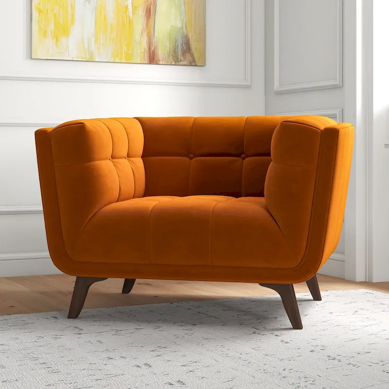 Velvet Tufted Accent Armchair – Mid-Century Style, Single Seat