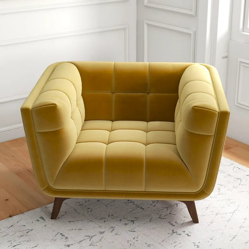 Velvet Tufted Accent Armchair – Mid-Century Style, Single Seat