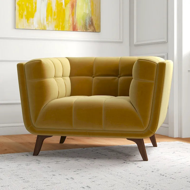 Velvet Tufted Accent Armchair – Mid-Century Style, Single Seat