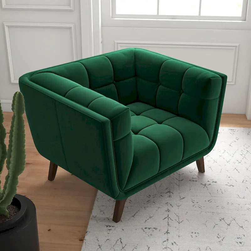 Velvet Tufted Accent Armchair – Mid-Century Style, Single Seat