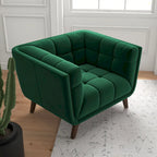 Velvet Tufted Accent Armchair – Mid-Century Style, Single Seat