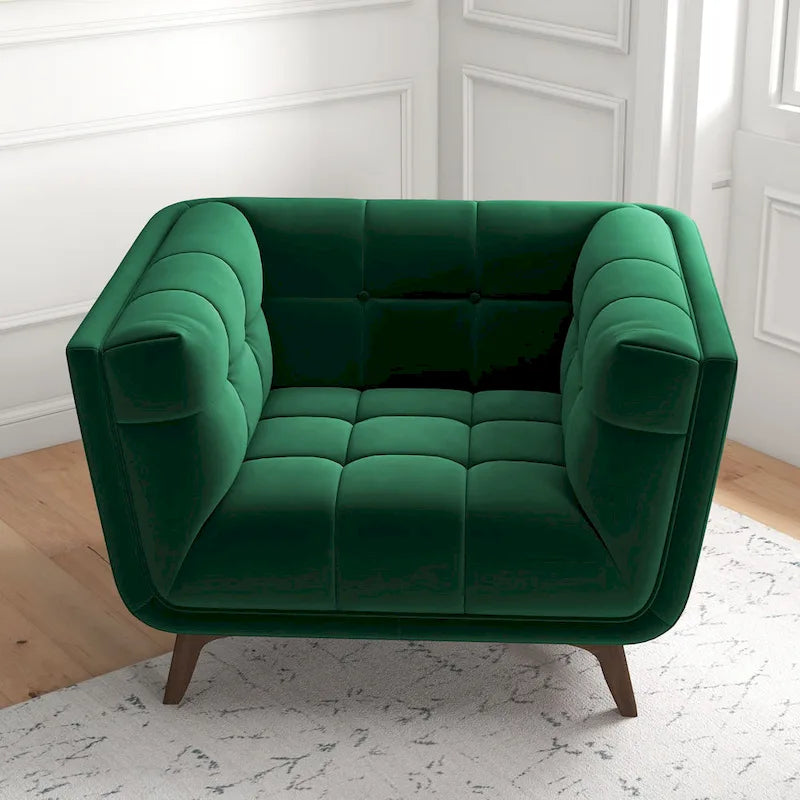 Velvet Tufted Accent Armchair – Mid-Century Style, Single Seat