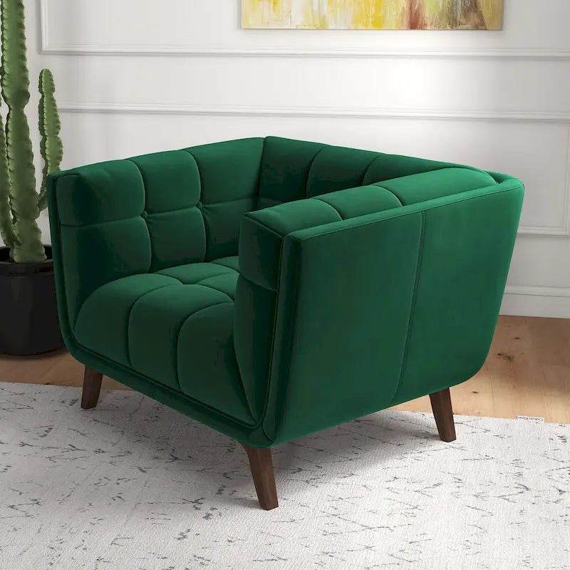 Velvet Tufted Accent Armchair – Mid-Century Style, Single Seat