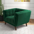 Velvet Tufted Accent Armchair – Mid-Century Style, Single Seat