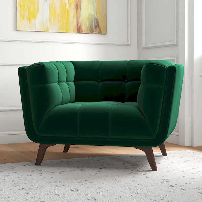 Velvet Tufted Accent Armchair – Mid-Century Style, Single Seat
