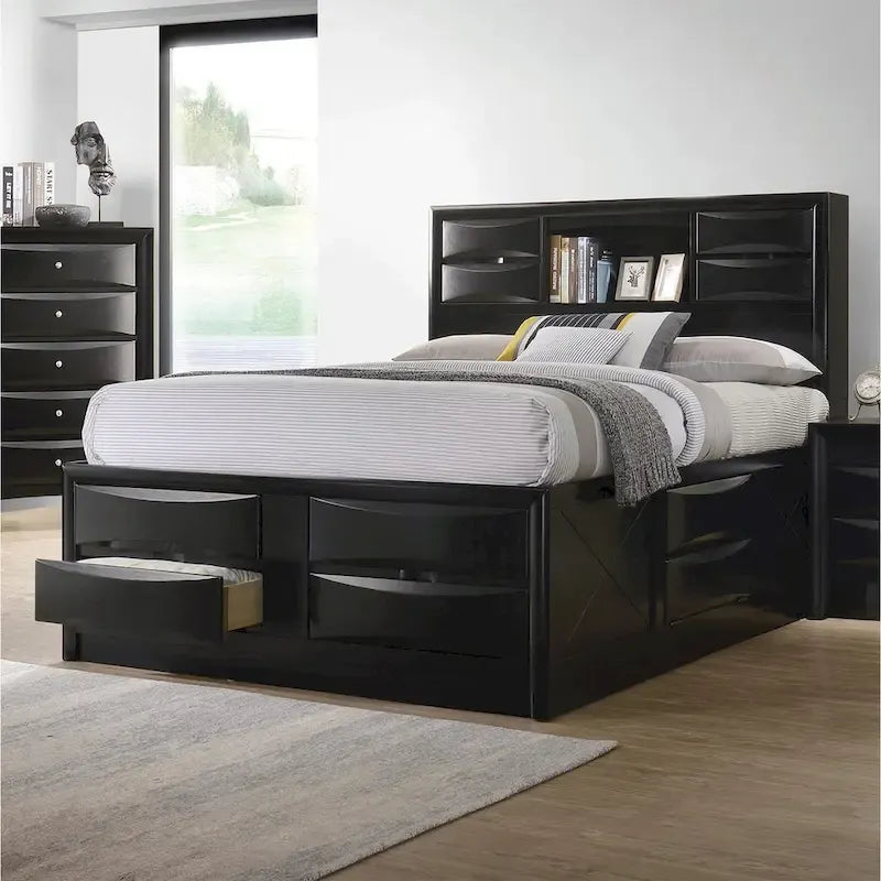 Black Storage Bed with 10 Drawers, Queen/King/California King