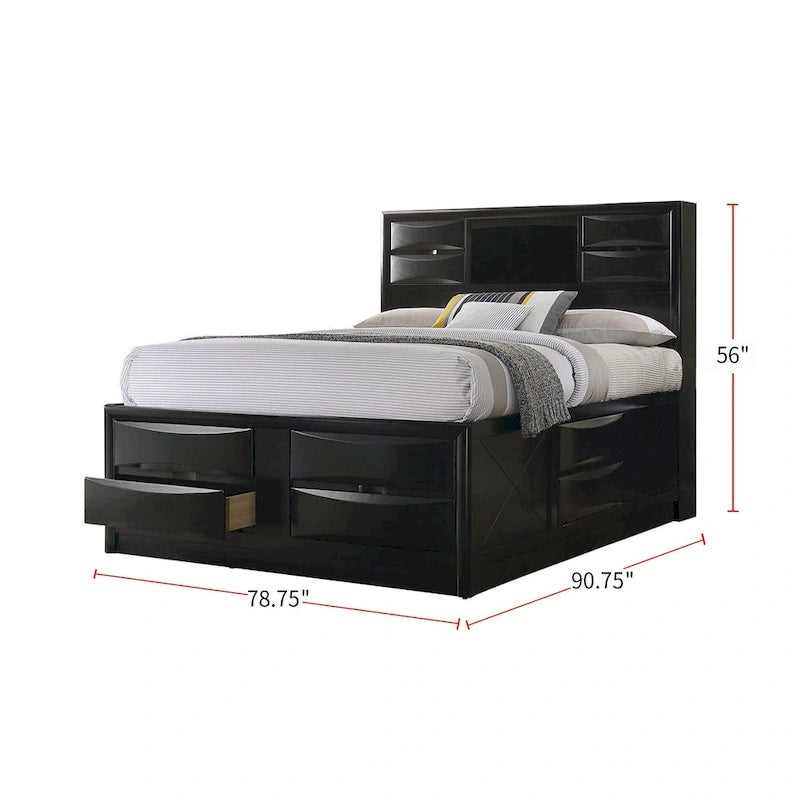 Black Storage Bed with 10 Drawers, Queen/King/California King