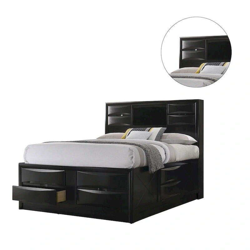 Black Storage Bed with 10 Drawers, Queen/King/California King