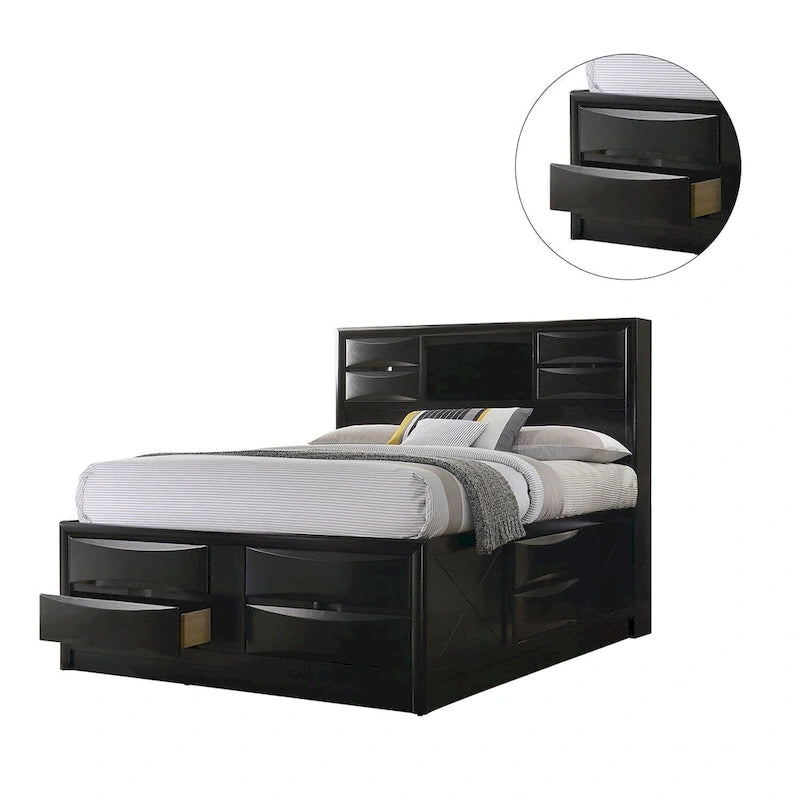 Black Storage Bed with 10 Drawers, Queen/King/California King