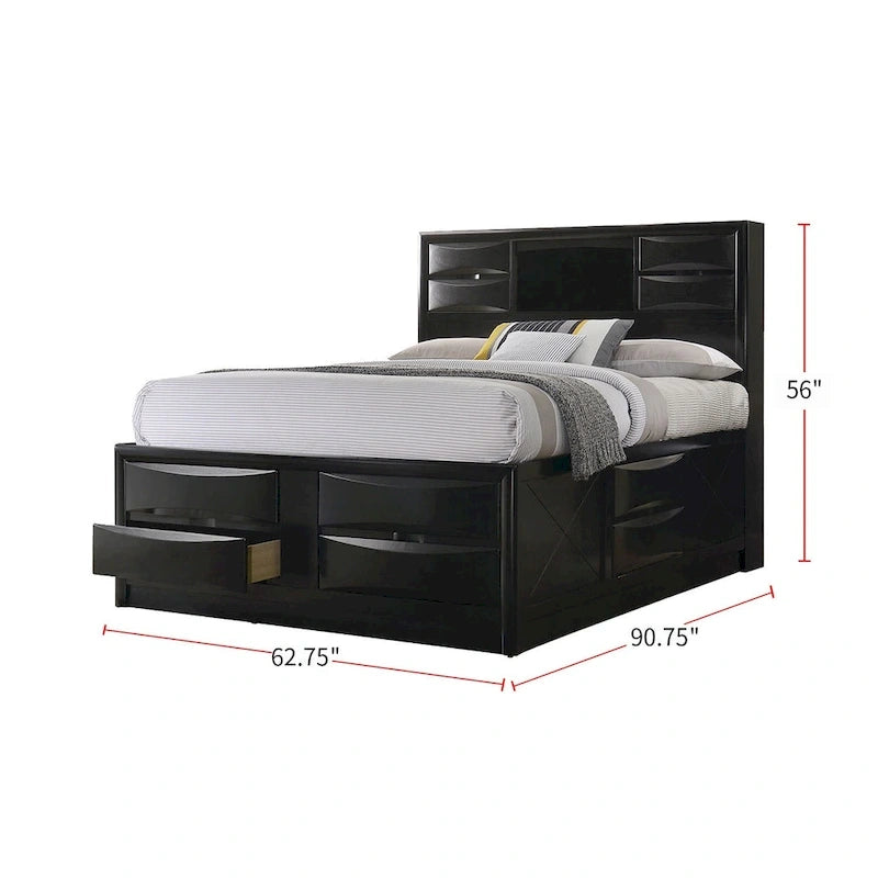 Black Storage Bed with 10 Drawers, Queen/King/California King