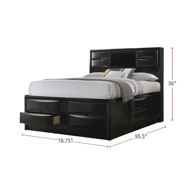 Black Storage Bed with 10 Drawers, Queen/King/California King