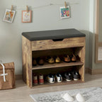 Brown/White Shoe Storage Bench with Cushion, Seats 1-2