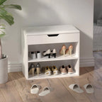 Brown/White Shoe Storage Bench with Cushion, Seats 1-2