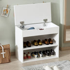 Brown/White Shoe Storage Bench with Cushion, Seats 1-2