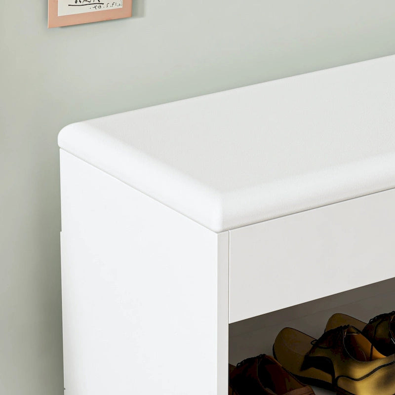 Brown/White Shoe Storage Bench with Cushion, Seats 1-2