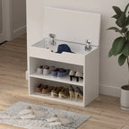 Brown/White Shoe Storage Bench with Cushion, Seats 1-2