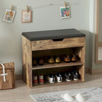 Brown/White Shoe Storage Bench with Cushion, Seats 1-2
