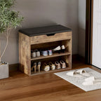 Brown/White Shoe Storage Bench with Cushion, Seats 1-2