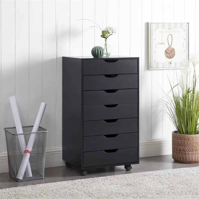 7-Drawer Mobile Storage Cabinet with Wheels – Black / Grey / White