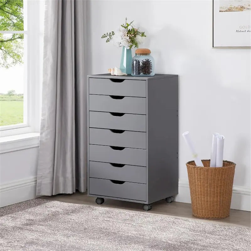 7-Drawer Mobile Storage Cabinet with Wheels – Black / Grey / White