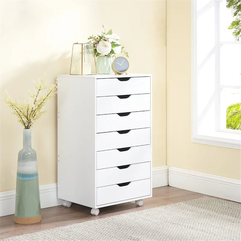 7-Drawer Mobile Storage Cabinet with Wheels – Black / Grey / White