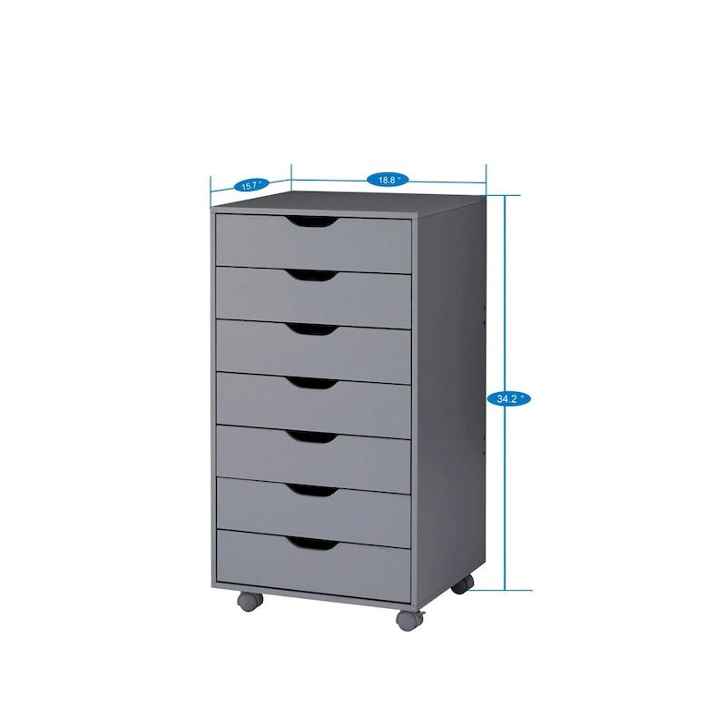 7-Drawer Mobile Storage Cabinet with Wheels – Black / Grey / White