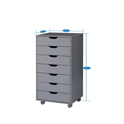 Meuble de rangement mobile à 7 tiroirs avec roulettes – Noir / Gris / Blanc