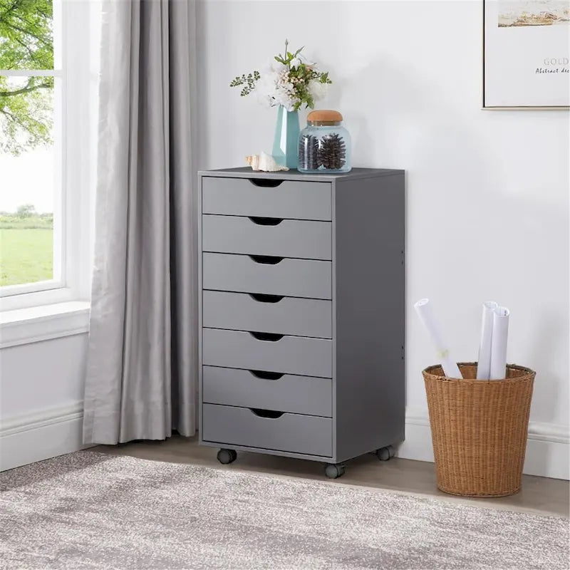 7-Drawer Mobile Storage Cabinet with Wheels – Black / Grey / White