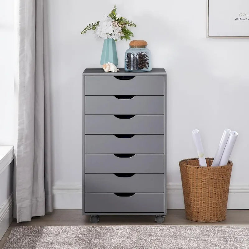 7-Drawer Mobile Storage Cabinet with Wheels – Black / Grey / White