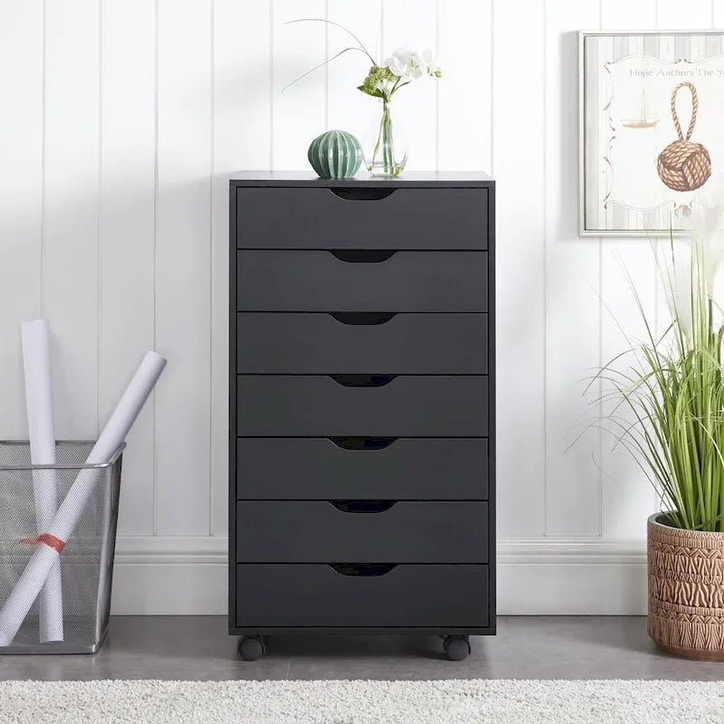 7-Drawer Mobile Storage Cabinet with Wheels – Black / Grey / White