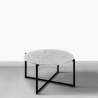 White Marble Top Round Coffee Table with Black Metal X-Base Frame