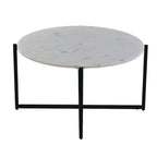 White Marble Top Round Coffee Table with Black Metal X-Base Frame