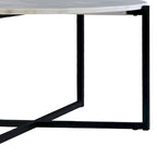 White Marble Top Round Coffee Table with Black Metal X-Base Frame