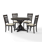 Beige/Grey Round Dining Set, Slate Pedestal Table + 4 Chairs, Seats 4