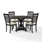 Beige/Grey Round Dining Set, Slate Pedestal Table + 4 Chairs, Seats 4