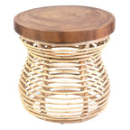 Grey & Natural Rattan Cage Round Side Table, Boho Style
