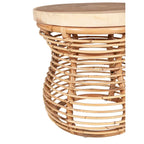 Grey & Natural Rattan Cage Round Side Table, Boho Style