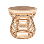 Grey & Natural Rattan Cage Round Side Table, Boho Style
