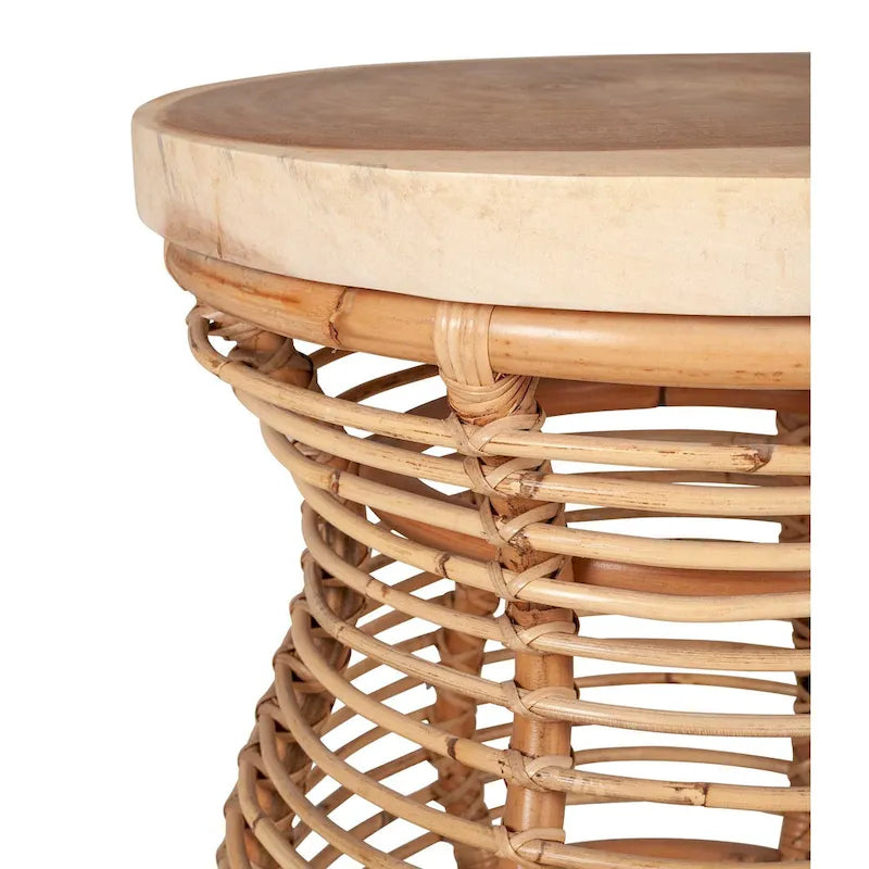 Grey & Natural Rattan Cage Round Side Table, Boho Style