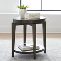 Espresso Stone Oval Chair Side Table, Wood Top, 1-Shelf