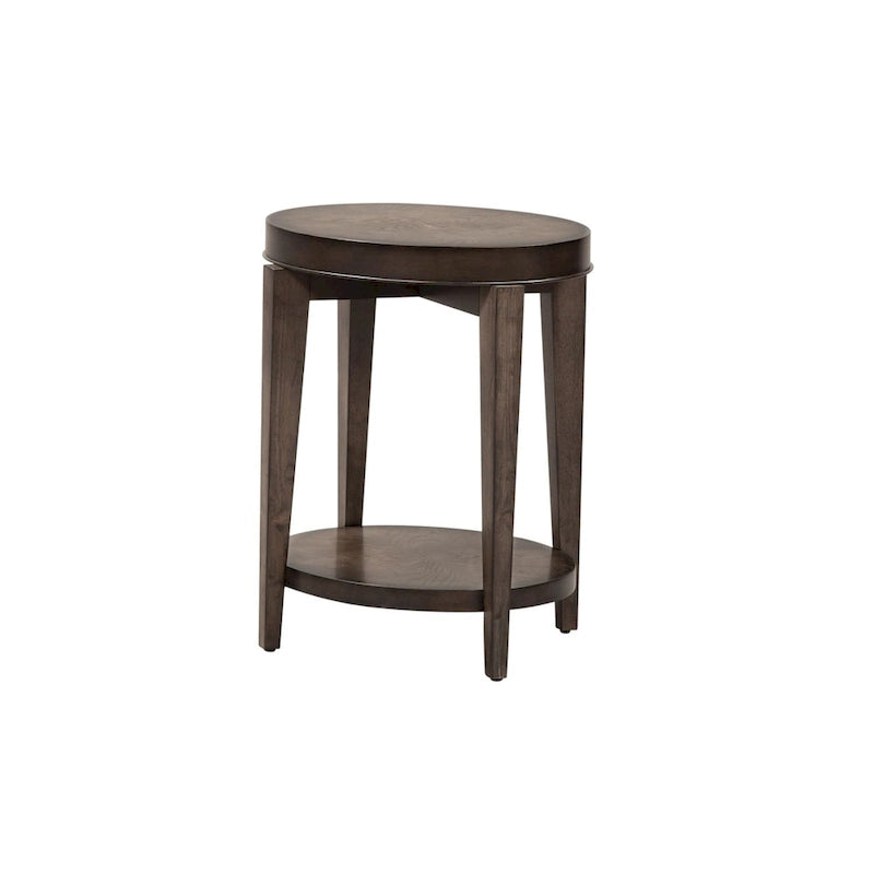 Espresso Stone Oval Chair Side Table, Wood Top, 1-Shelf