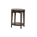 Espresso Stone Oval Chair Side Table, Wood Top, 1-Shelf
