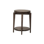 Espresso Stone Oval Chair Side Table, Wood Top, 1-Shelf