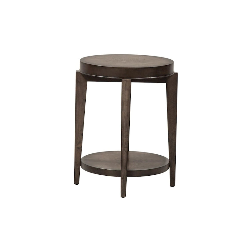 Espresso Stone Oval Chair Side Table, Wood Top, 1-Shelf